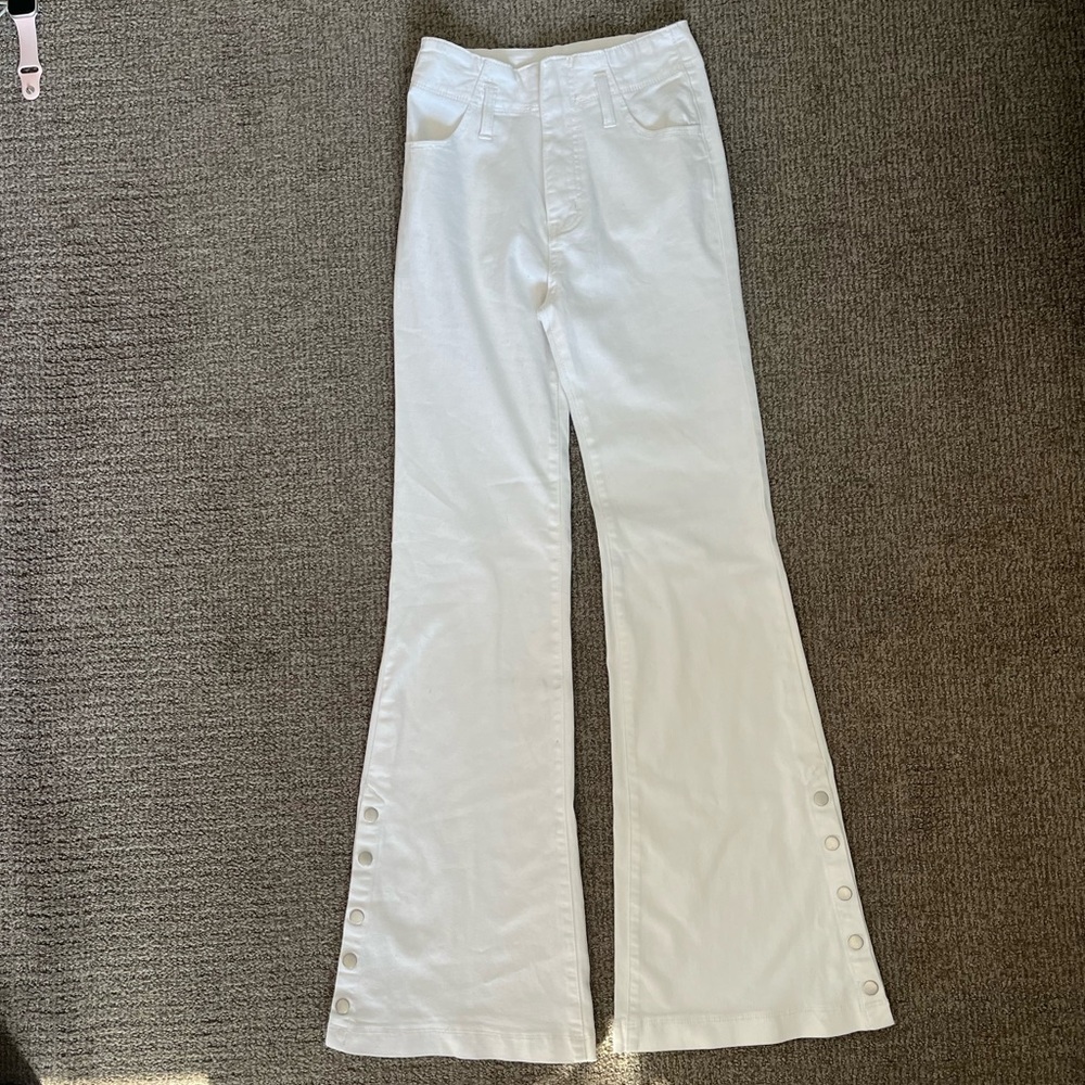 Jealous Tomato- Flying Tomato: Flare High Waisted White Jeans